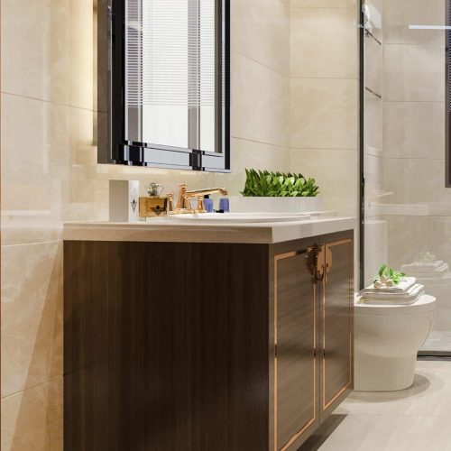 3d rendering modern wood and stone white bathroom